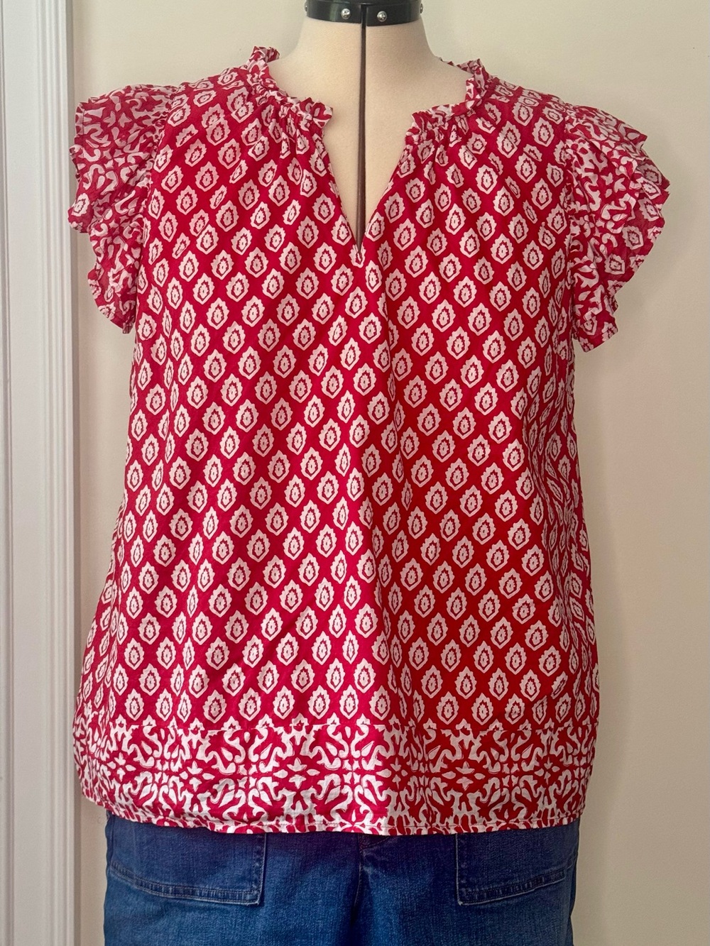 Vineyard Vines Patterned Ruffle Sleeve Women's Top